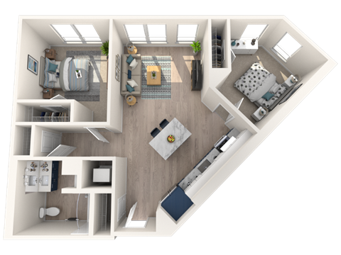 Floor plan for 2 beds, 1 bath, 924 sqft